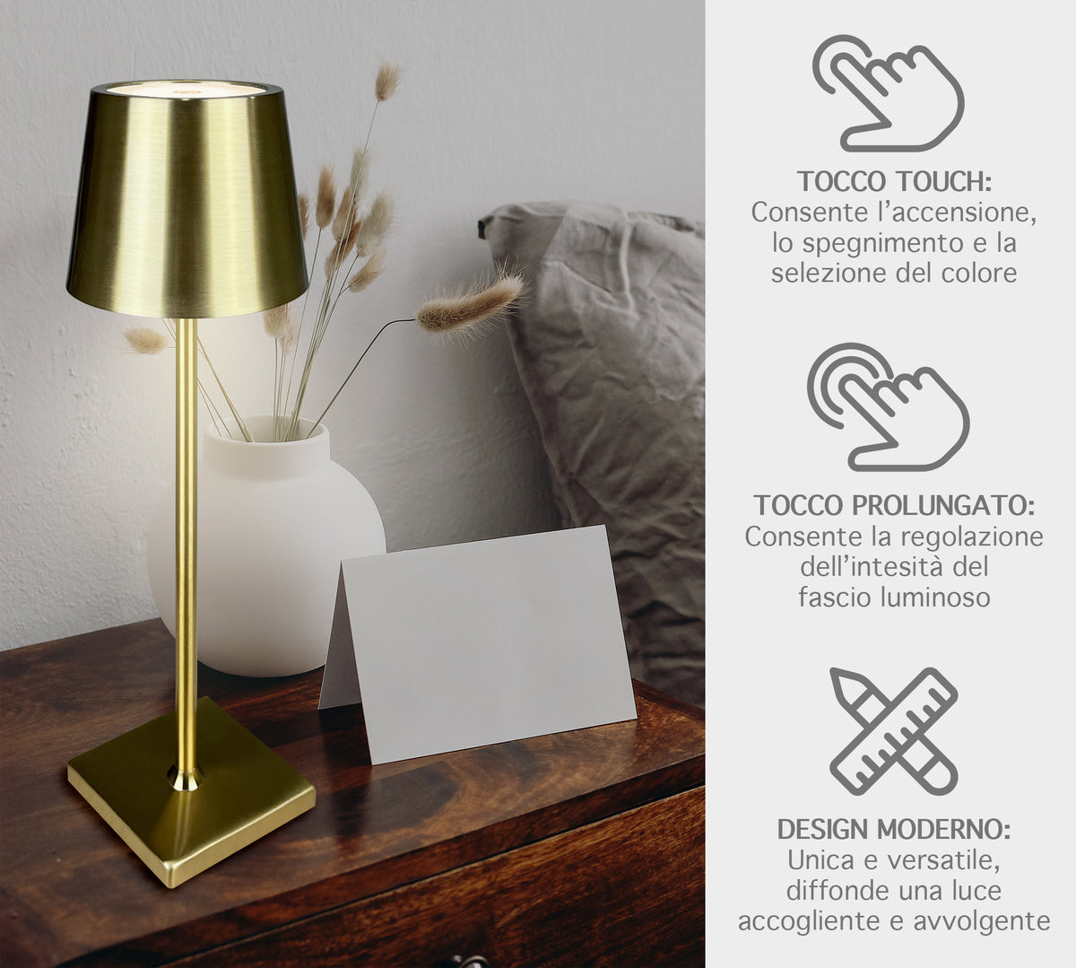 Coppia Di Lampada Da Tavolo LED Set 2 Pezzi Design Moderno Senza Fili Ricaricabile Controllo Touch Selezione Colore Intensità Dimmerabile Altezza Regolabile Con Adattatore Per Bottiglia 3000/4500/600K