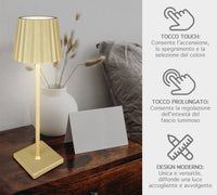 Coppia Di Lampada Da Tavolo LED Set 2 Pezzi Design Moderno Senza Fili Ricaricabile Controllo Touch Selezione Colore Intensità Dimmerabile Altezza Regolabile Con Adattatore Per Bottiglia 3000/4500/600K