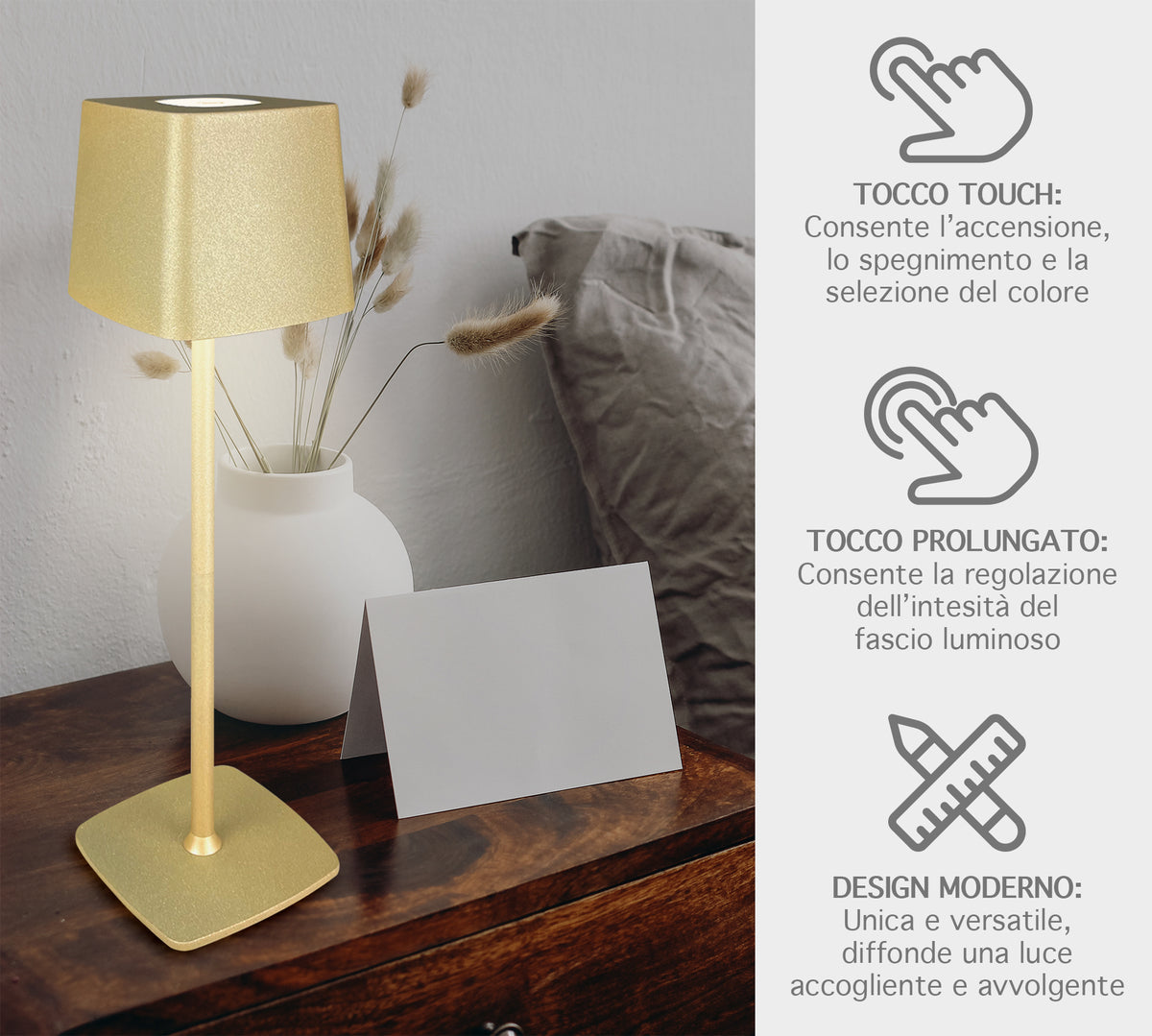 Coppia Di Lampada Da Tavolo LED Set 2 Pezzi Design Moderno Senza Fili Ricaricabile Controllo Touch Selezione Colore Intensità Dimmerabile Altezza Regolabile Con Adattatore Per Bottiglia 3000/4500/600K