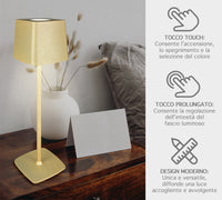 Coppia Di Lampada Da Tavolo LED Set 2 Pezzi Design Moderno Senza Fili Ricaricabile Controllo Touch Selezione Colore Intensità Dimmerabile Altezza Regolabile Con Adattatore Per Bottiglia 3000/4500/600K