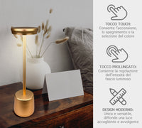 Coppia Di Lampada Da Tavolo LED Set 2 Pezzi Design Moderno Senza Fili Ricaricabile Controllo Touch Selezione Colore Intensità Dimmerabile Altezza Regolabile Con Adattatore Per Bottiglia 3000/4500/600K