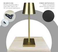 Coppia Di Lampada Da Tavolo LED Set 2 Pezzi Design Moderno Senza Fili Ricaricabile Controllo Touch Selezione Colore Intensità Dimmerabile Altezza Regolabile Con Adattatore Per Bottiglia 3000/4500/600K