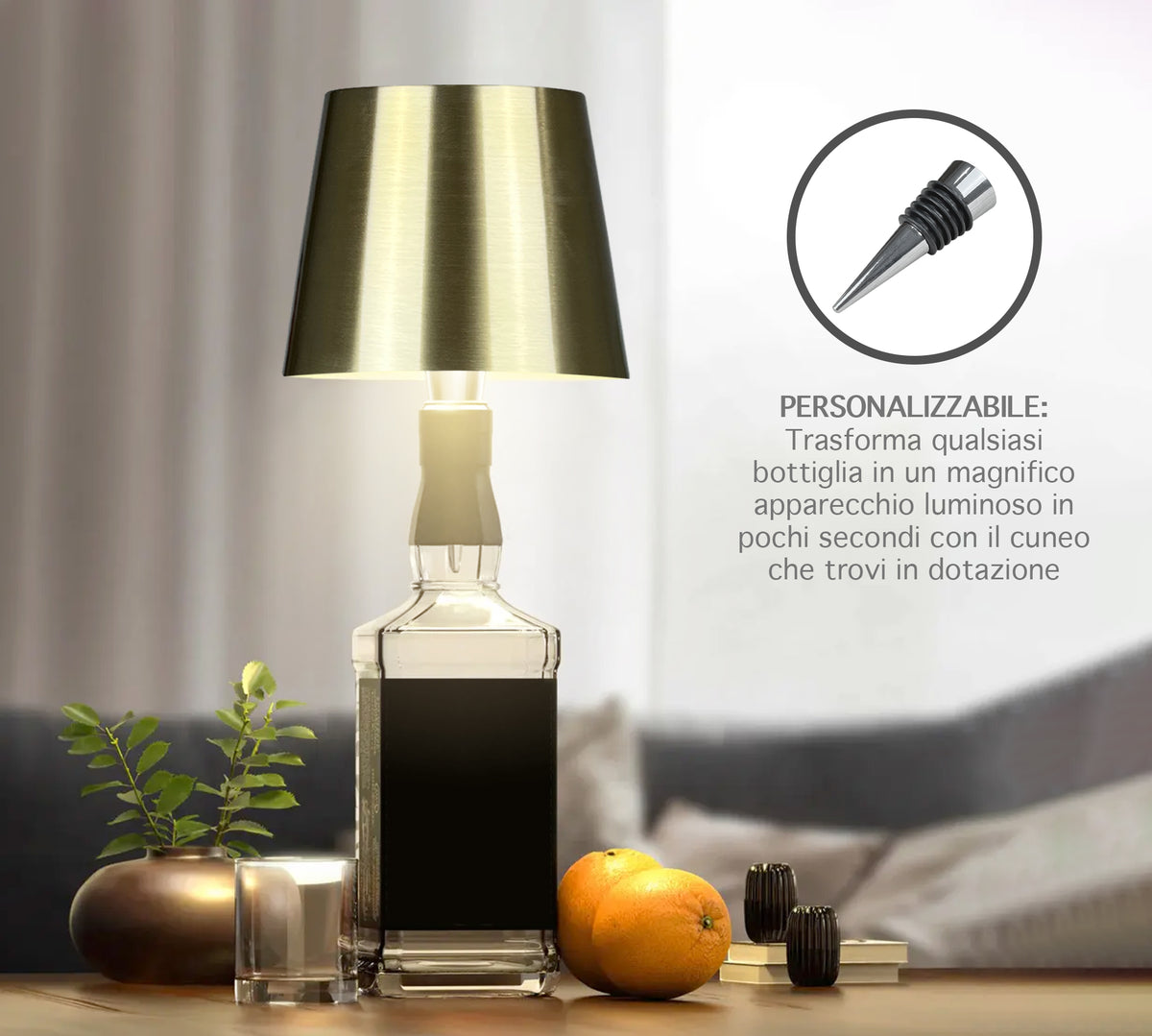 Coppia Di Lampada Da Tavolo LED Set 2 Pezzi Design Moderno Senza Fili Ricaricabile Controllo Touch Selezione Colore Intensità Dimmerabile Altezza Regolabile Con Adattatore Per Bottiglia 3000/4500/600K
