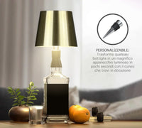 Coppia Di Lampada Da Tavolo LED Set 2 Pezzi Design Moderno Senza Fili Ricaricabile Controllo Touch Selezione Colore Intensità Dimmerabile Altezza Regolabile Con Adattatore Per Bottiglia 3000/4500/600K
