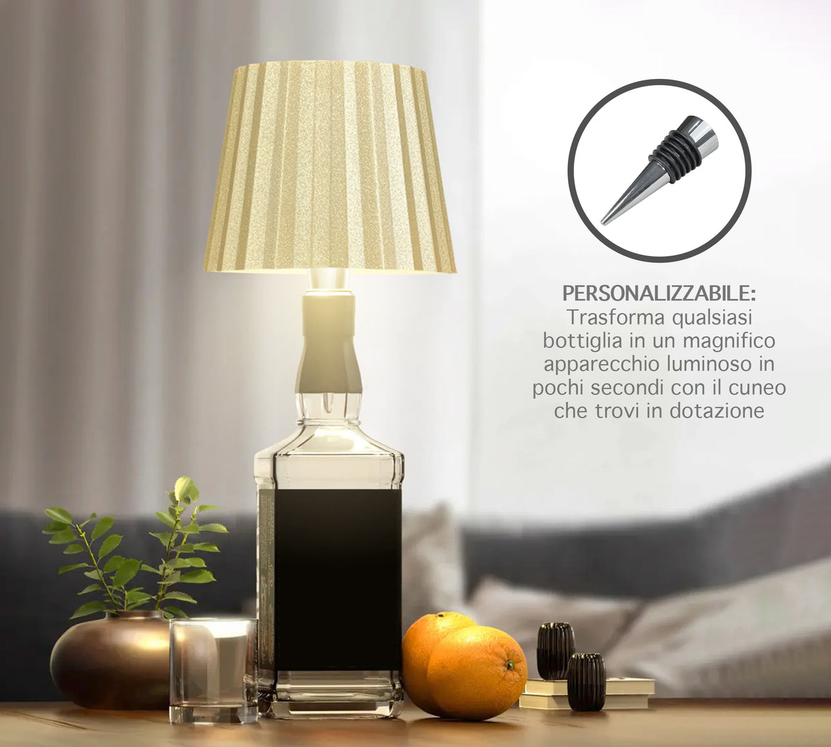 Coppia Di Lampada Da Tavolo LED Set 2 Pezzi Design Moderno Senza Fili Ricaricabile Controllo Touch Selezione Colore Intensità Dimmerabile Altezza Regolabile Con Adattatore Per Bottiglia 3000/4500/600K