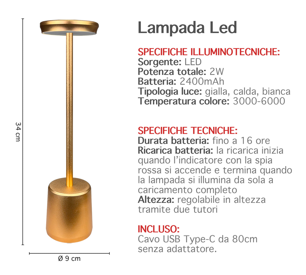 Coppia Di Lampada Da Tavolo LED Set 2 Pezzi Design Moderno Senza Fili Ricaricabile Controllo Touch Selezione Colore Intensità Dimmerabile Altezza Regolabile Con Adattatore Per Bottiglia 3000/4500/600K