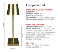 Coppia Di Lampada Da Tavolo LED Set 2 Pezzi Design Moderno Senza Fili Ricaricabile Controllo Touch Selezione Colore Intensità Dimmerabile Altezza Regolabile Con Adattatore Per Bottiglia 3000/4500/600K