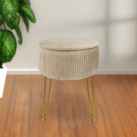 Pouf Rotondo In Velluto Con Contenitore Portaoggetti Sgabello Toeletta Trucco Tavolino Caffè Ripiano Legno Salotto Poggiapiedi Con Gambe Color Oro