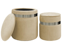 Set Di 2 Pouf Contenitori In Velluto Design Moderno Poggiapiedi,Sgabello Tondo con Coperchio Rimovibile e Seduta Imbottita Alta Densità Con Fascia In Metallo Contenitore Capiente Storage Box