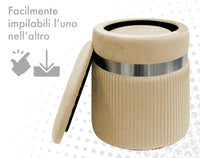 Set Di 2 Pouf Contenitori In Velluto Design Moderno Poggiapiedi,Sgabello Tondo con Coperchio Rimovibile e Seduta Imbottita Alta Densità Con Fascia In Metallo Contenitore Capiente Storage Box