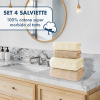 Asciugamani Bagno 100% Spugna Puro Cotone 500 Gr 4 Pezzi 2 Salvietta Viso 2 Asciugamano Ospite Mani Qualità Certificato Oeko-Tex Salviette Super Morbide Bicolore
