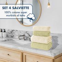 Asciugamani Bagno 100% Spugna Puro Cotone 500 Gr 4 Pezzi 2 Salvietta Viso 2 Asciugamano Ospite Mani Qualità Certificato Oeko-Tex Salviette Super Morbide Bicolore