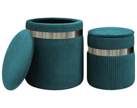 Set Di 2 Pouf Contenitori In Velluto Design Moderno Poggiapiedi,Sgabello Tondo con Coperchio Rimovibile e Seduta Imbottita Alta Densità Con Fascia In Metallo Contenitore Capiente Storage Box