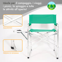 Sedia Sgabello Regista Poltrona Pieghevole in Alluminio Lavabile Leggera Lavabile con Tavolino Porta Bibite Incluso Campeggio Mare Spiaggia
