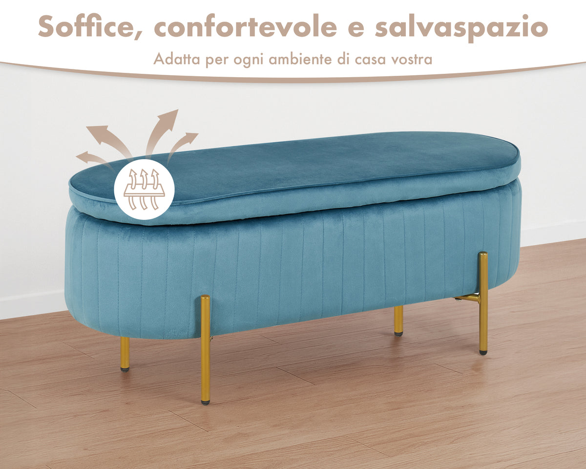 Panca Imbottita Divanetto In Velluto Contenitore Pouf Grande XXL PortaOggetti  Panca Sgabello A Pie Di Letto Con Gambe In Metallo Dorato Cassapanca Ingresso Legno Massello Panchina