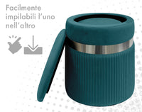 Set Di 2 Pouf Contenitori In Velluto Design Moderno Poggiapiedi,Sgabello Tondo con Coperchio Rimovibile e Seduta Imbottita Alta Densità Con Fascia In Metallo Contenitore Capiente Storage Box