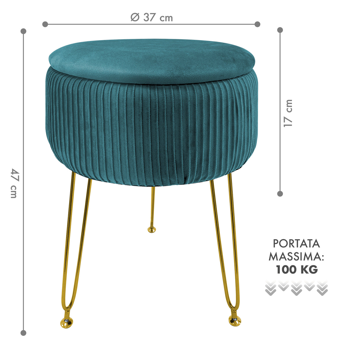 Pouf Rotondo In Velluto Con Contenitore Portaoggetti Sgabello Toeletta Trucco Tavolino Caffè Ripiano Legno Salotto Poggiapiedi Con Gambe Color Oro