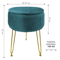 Pouf Rotondo In Velluto Con Contenitore Portaoggetti Sgabello Toeletta Trucco Tavolino Caffè Ripiano Legno Salotto Poggiapiedi Con Gambe Color Oro