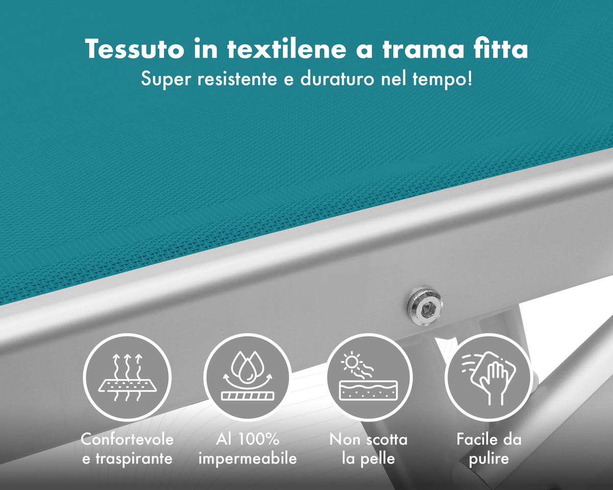 Lettino Prendisole Professionale - Textilene, Alluminio, Pieghevole, Con Tettuccio - Foto 2