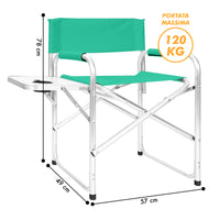 Sedia Sgabello Regista Poltrona Pieghevole in Alluminio Lavabile Leggera Lavabile con Tavolino Porta Bibite Incluso Campeggio Mare Spiaggia