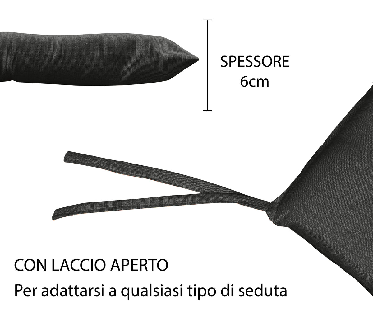 Cuscino arredo sedia Set 6 Cuscini Con Lacci, 4 Punti,Prodotto Italiano 40 x 40 in Spessore 6 Cm Lavorati a Mano mattonella 100% cotone