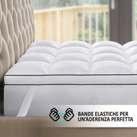 Topper Per Materasso In Vera Piuma D'Oca Alto 7 Cm Certificato Oeko Tex 1800 Gr/Mq Trattamento Down Proof Soffice Anallergico Ipoallergenico Traspirante Termoregolante Con Bande Elastiche