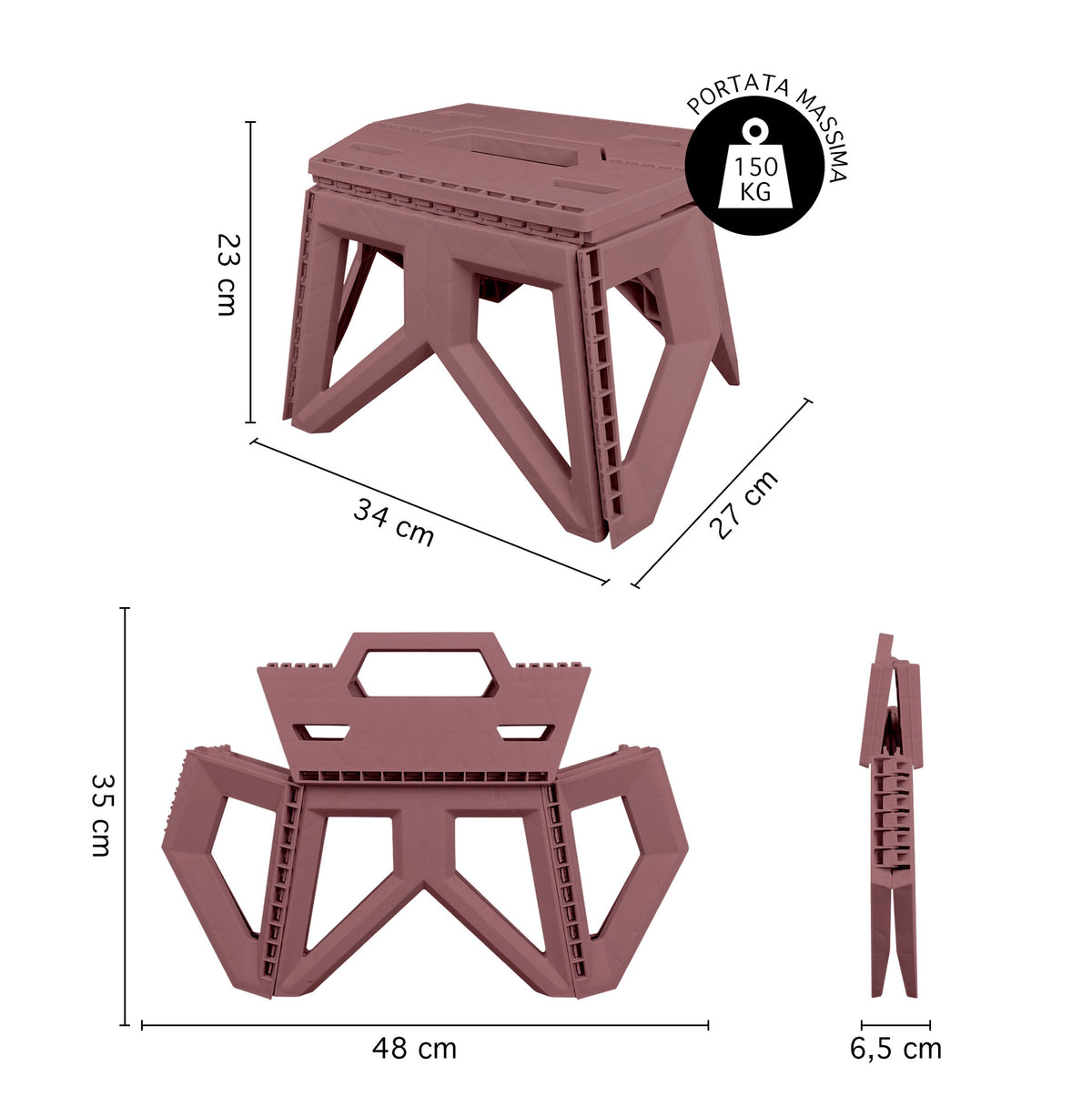 Thor Sgabello Pieghevole Multiuso Portata 150 Kg Salvaspazio Ultraresistente Cucina Bagno Giardino Sedia Campeggio Adulti Bambini Con Maniglia Trasportabile