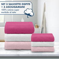 Asciugamani Bagno 100% Spugna Puro Cotone 450 Gr 6 Pezzi 3 Salvietta Viso 3 Asciugamano Ospite Mani Qualità Salviette Super Morbide Bicolore