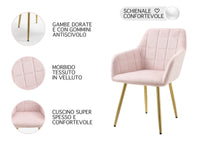 Poltroncina Classica con Braccioli per Camera da Letto in Velluto Design Moderno, con Gambe in Metallo Modello Odette