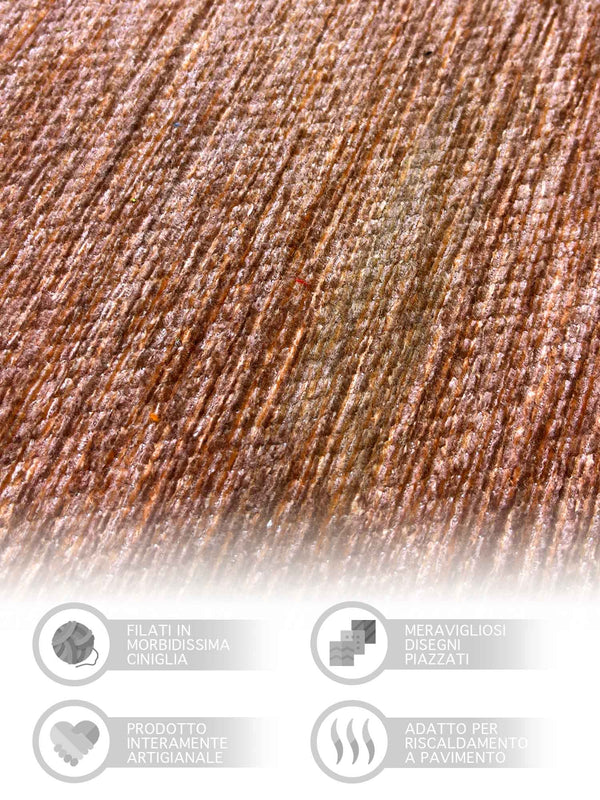 Tappeto Arredo Moderno Antiscivolo in Ciniglia Made in italy  Cotone Roma RosaAntico