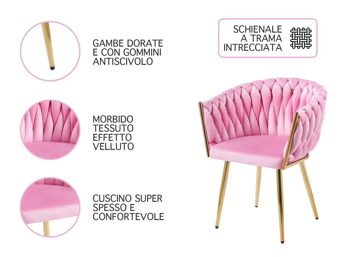 Poltrona Con Schienale In Velluto Intrecciato Design Moderno con Seduta Morbida