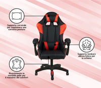 Sedia Gaming Professionale SimilPelle Reclinabile Con Braccioli Poltrona Ufficio Regolabile in Altezza Pistone Gas,Cuscino Poggiatesta E Lombare Gamer