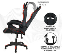 Sedia Gaming Professionale SimilPelle Reclinabile Con Braccioli Poltrona Ufficio Regolabile in Altezza Pistone Gas,Cuscino Poggiatesta E Lombare Gamer