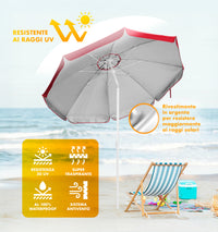 Ombrellone Da Spiaggia Grande Antivento 2.20 Metri Portatile Struttura In Acciaio A 8 Stecche Pieghevole Reclinabile Regolabile Altezza Puntale A Vite Resistente Uv