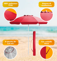 Ombrellone Da Spiaggia Grande Antivento 2.20 Metri Portatile Struttura In Acciaio A 8 Stecche Pieghevole Reclinabile Regolabile Altezza Puntale A Vite Resistente Uv