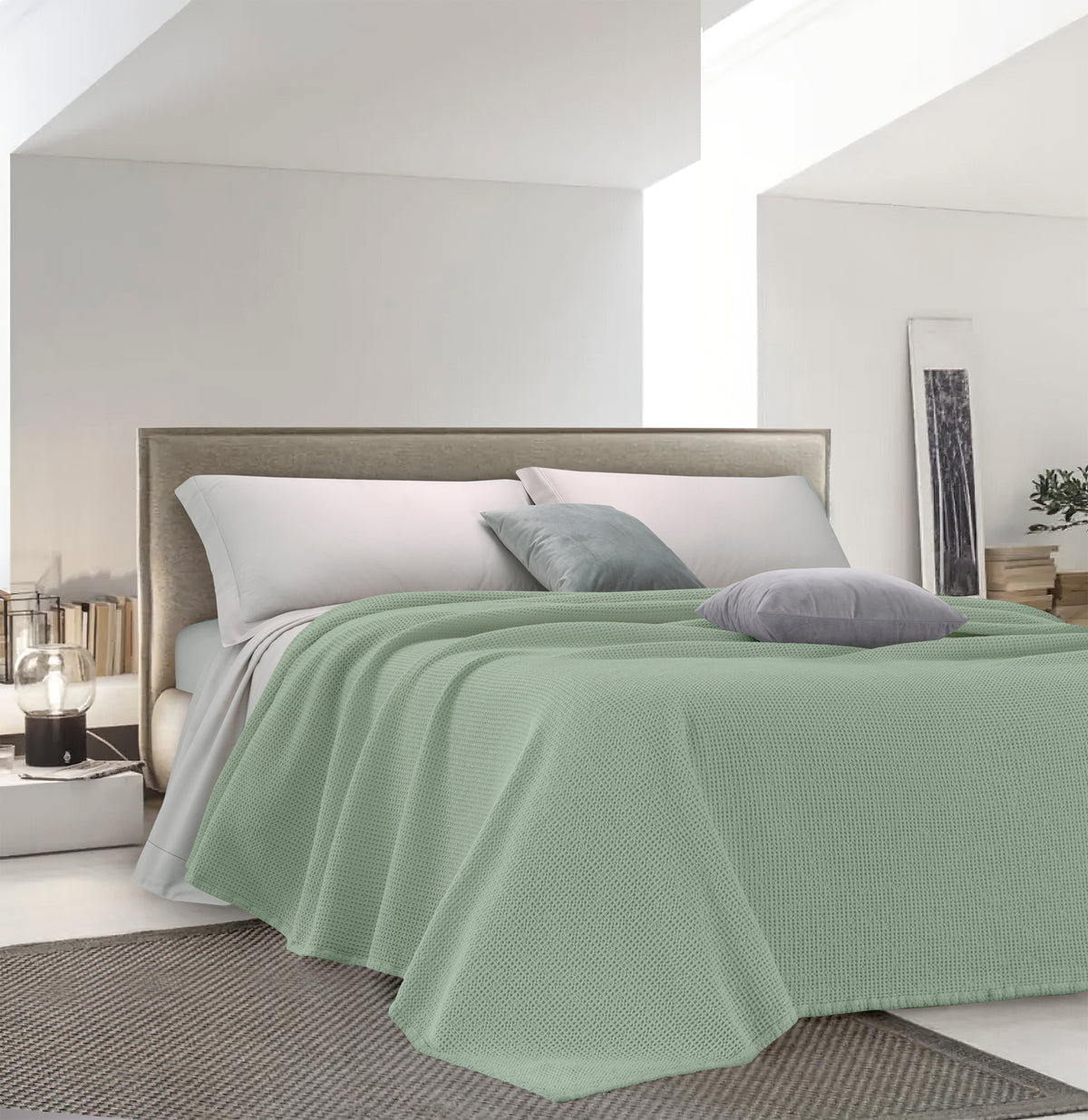 Copriletto Nido D'ape 100% Cotone Tinta Unita Prodotto Italiano Waffle Coperta Estiva Leggera