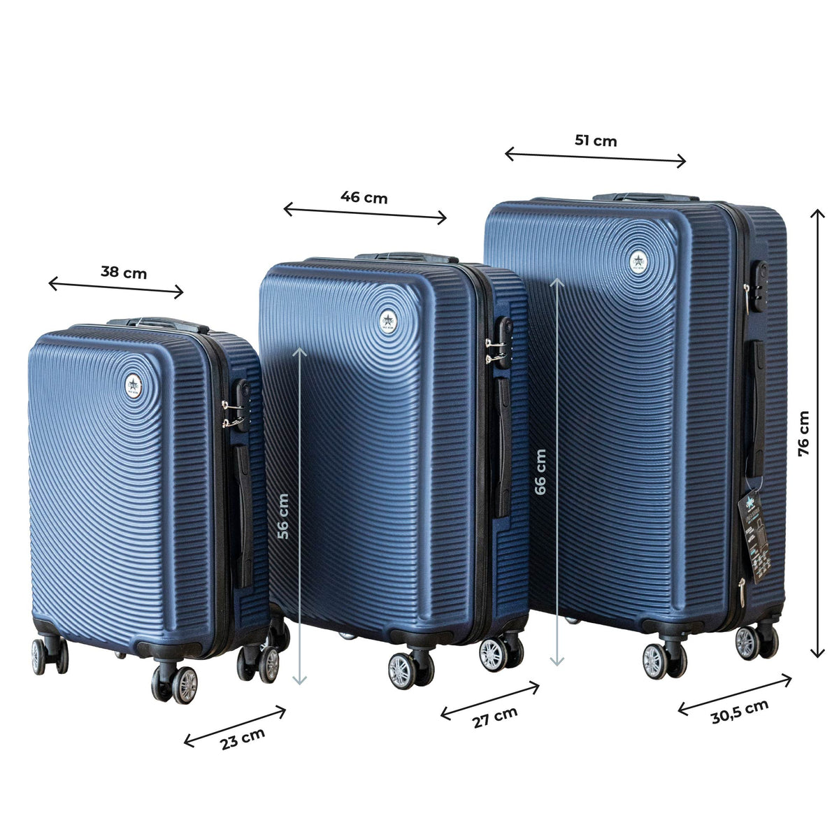 Coveri Set Di 3 Valigie Rigide ABS Valigia Da Viaggio Con Chiusura Lucchetto Combinazione Grande Media Piccola Forti Resistenti Manico Telescopico Ruote Staccabili Trolley
