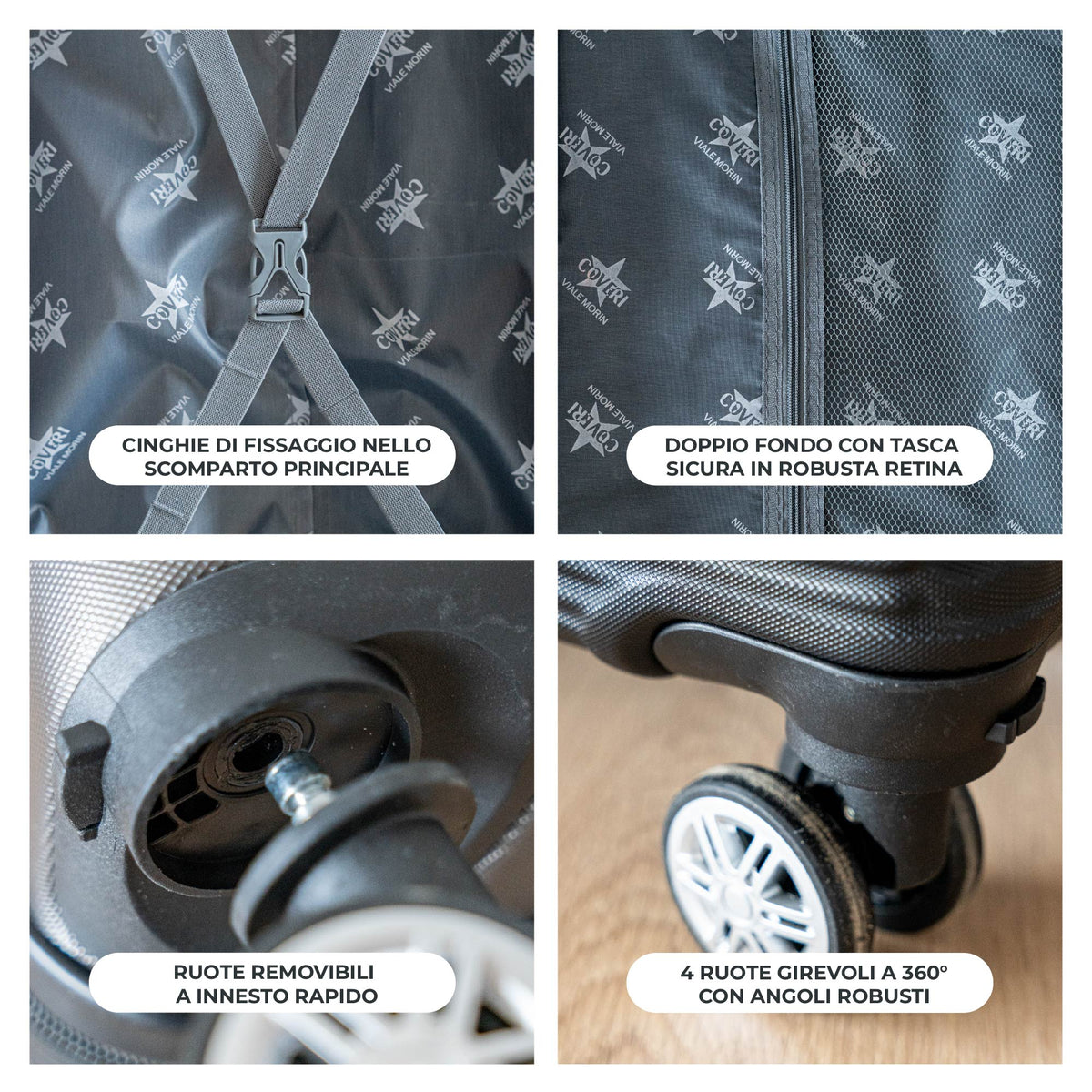 Coveri Set Di 3 Valigie Rigide ABS Valigia Da Viaggio Con Chiusura Lucchetto Combinazione Grande Media Piccola Forti Resistenti Manico Telescopico Ruote Staccabili Trolley