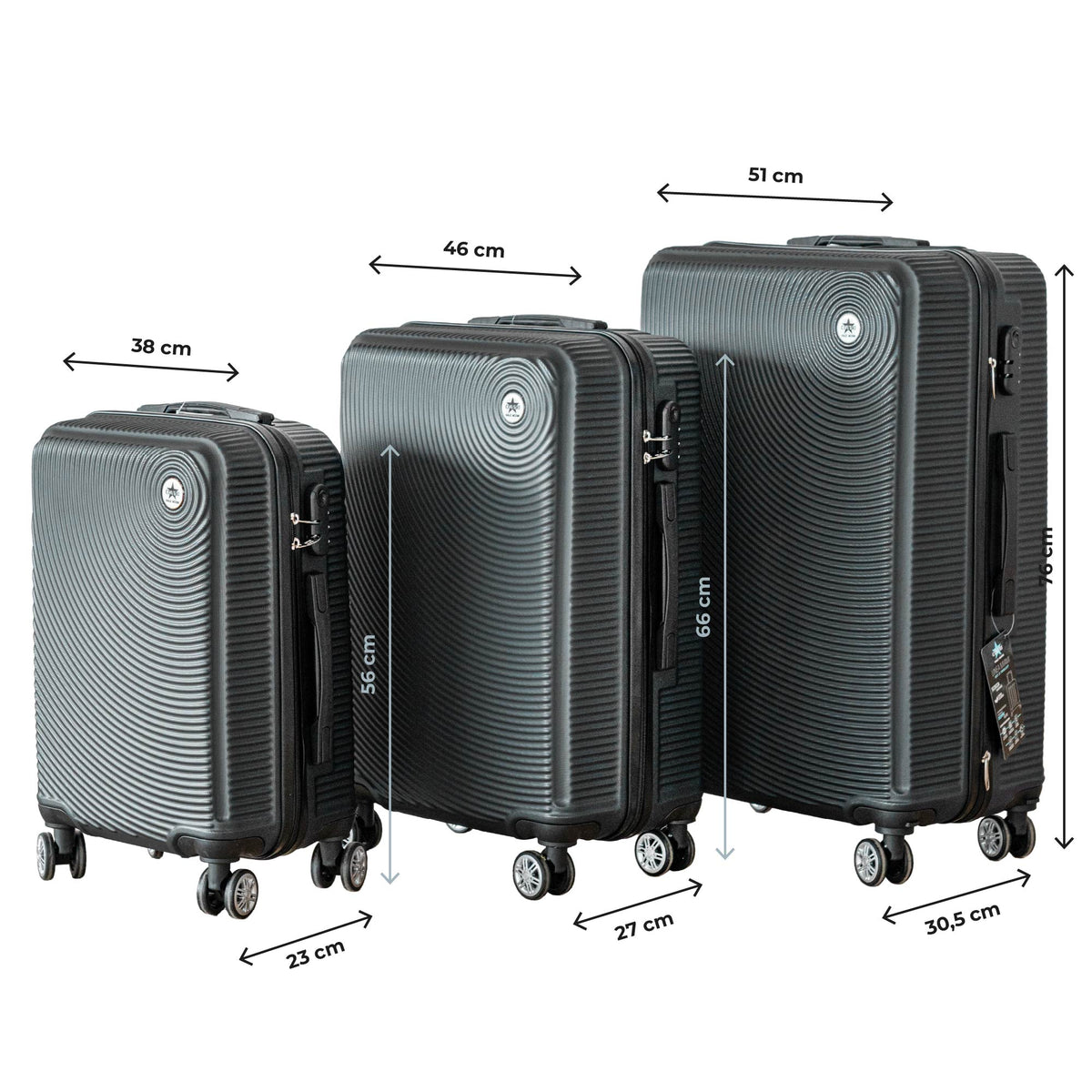Coveri Set Di 3 Valigie Rigide ABS Valigia Da Viaggio Con Chiusura Lucchetto Combinazione Grande Media Piccola Forti Resistenti Manico Telescopico Ruote Staccabili Trolley