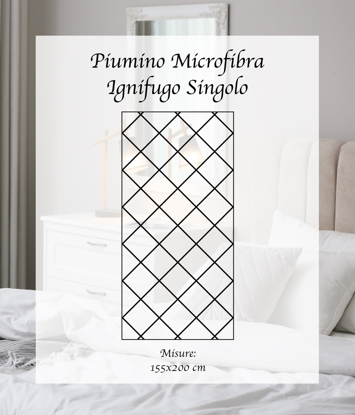 Piumino Letto Bianco Ignifugo Certificato Classe 1IM 100/200/300 Gr Microfibra Anallergica Manopesca Coperta Leggera Effetto Piuma Prodotto Italiano Hotel Strutture