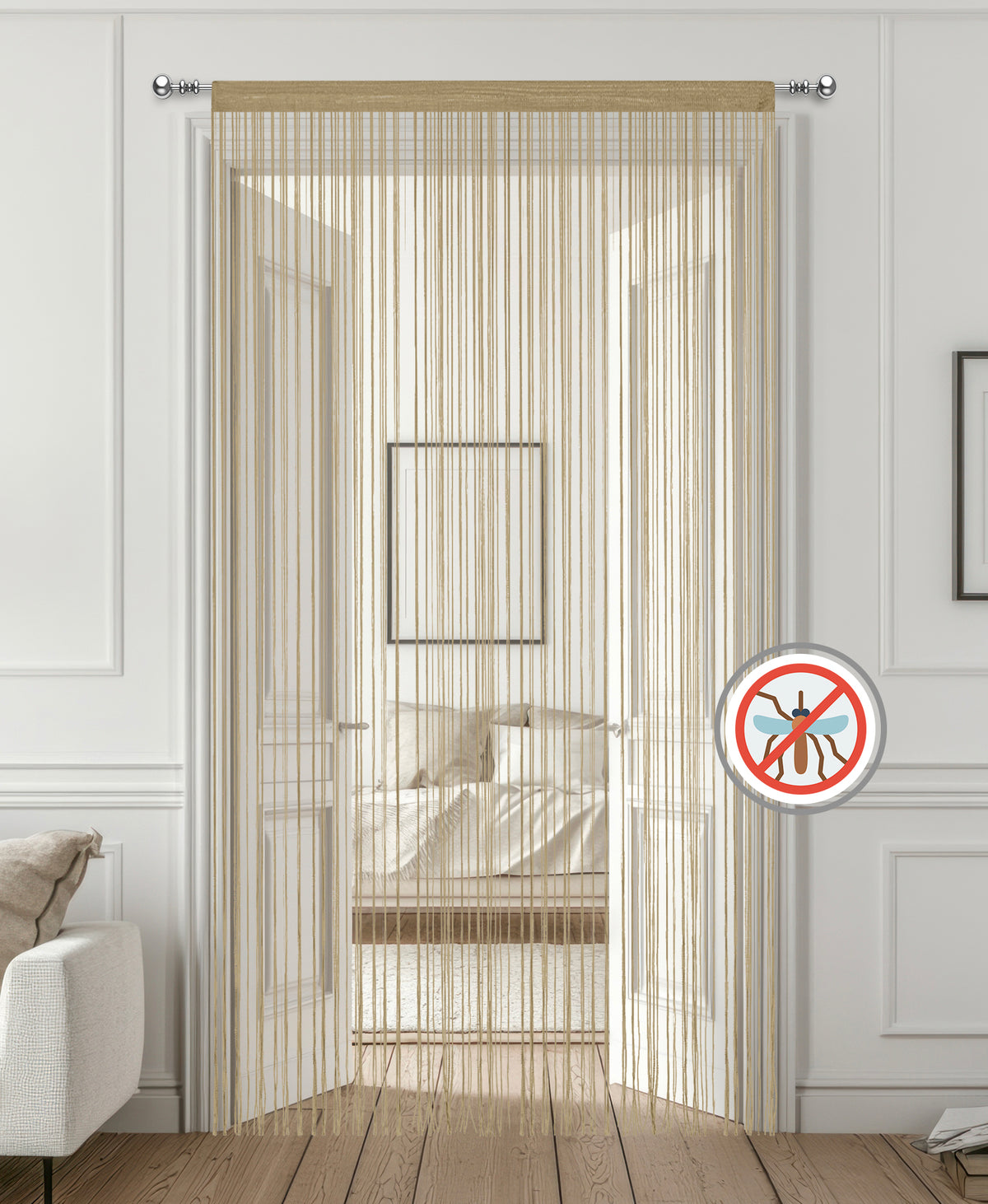 Tenda A Fili Stringhe Anti Mosche Insetti Finestre Porta Finestra Elegante Tinta Unita Divisorio Con Asola Passante Per inserimento Di Bastoni Zanzariera Adattabile Con Forbici Zanzariera Elegante