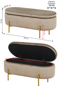 Panca Imbottita Divanetto In Velluto Contenitore Pouf Grande XXL PortaOggetti  Panca Sgabello A Pie Di Letto Con Gambe In Metallo Dorato Cassapanca Ingresso Legno Massello Panchina