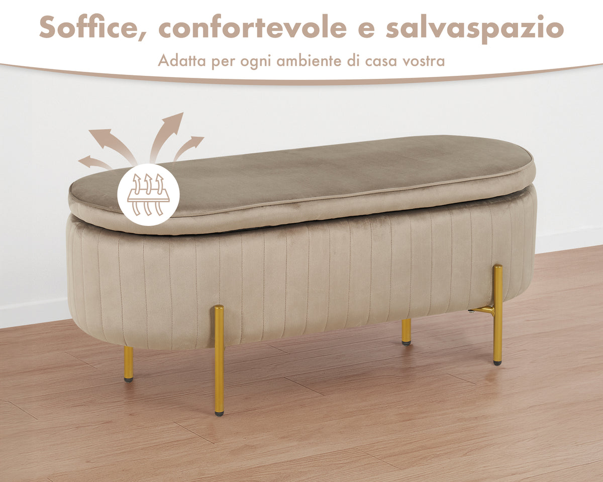 Panca Imbottita Divanetto In Velluto Contenitore Pouf Grande XXL PortaOggetti  Panca Sgabello A Pie Di Letto Con Gambe In Metallo Dorato Cassapanca Ingresso Legno Massello Panchina
