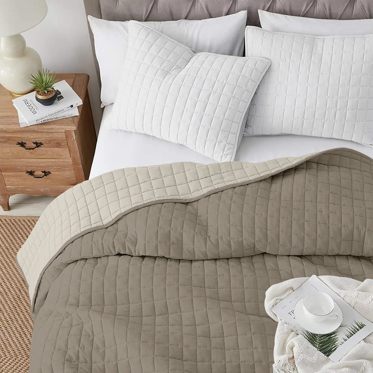 Trapuntino Coperta Primaverile Bicolore Trapunta Anallergica Piumino Mezza Stagione Tinta Unita Made in Italy