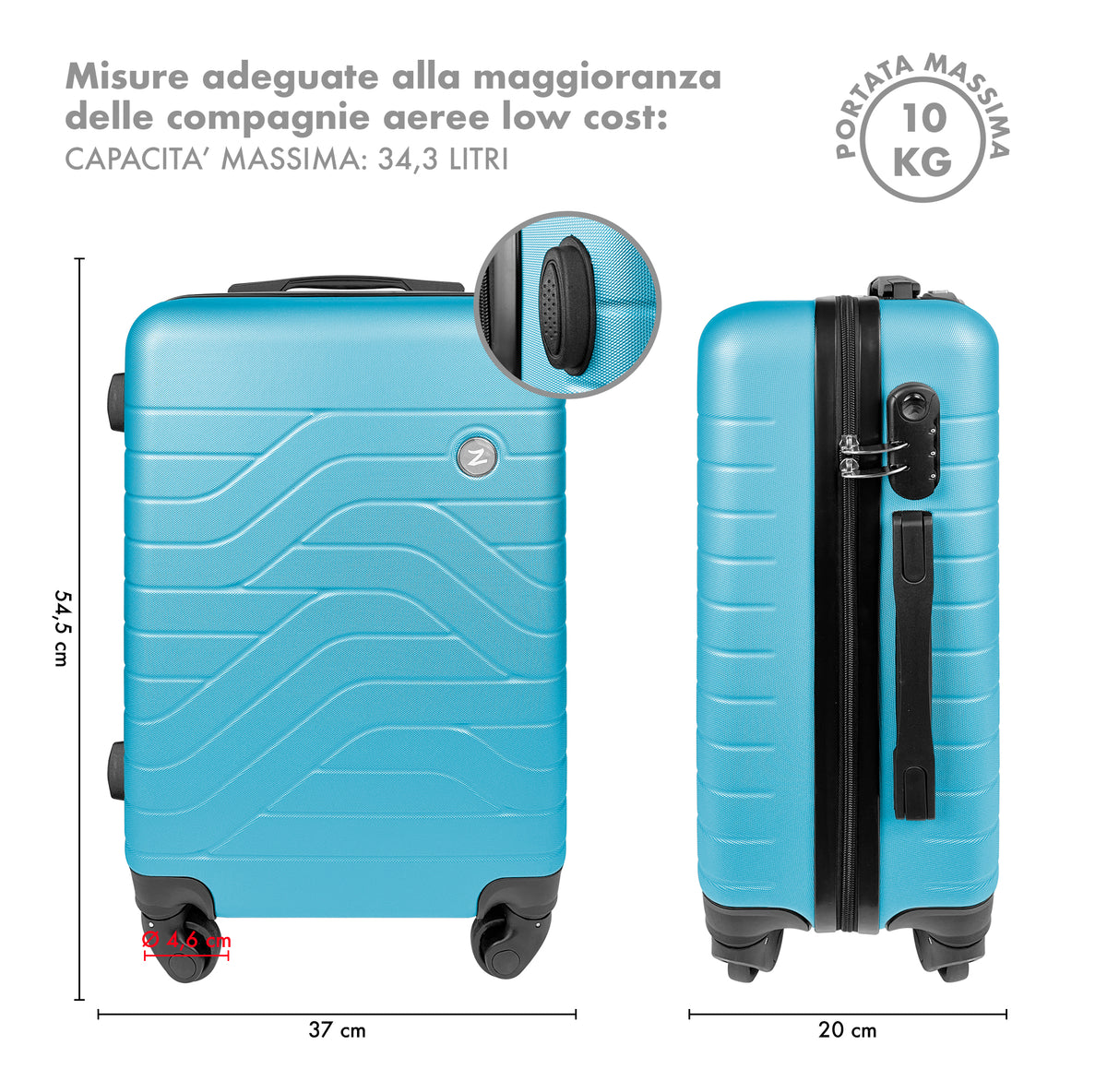 Trolley Bagaglio Mano Rigido 37x20x54.5 Piccolo Ultraleggero Valigia In Abs Con 4 Ruote Manico Chiusura Di Sicurezza Per Compagnie Low Cost Economy Zaino Da Viaggio