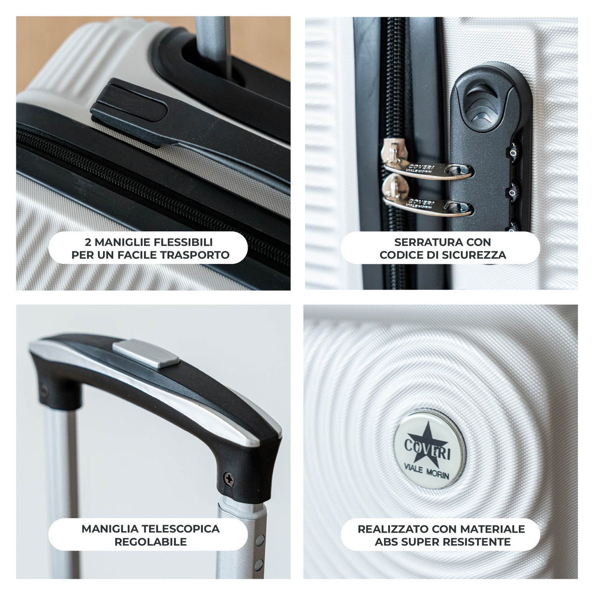 COVERI Trolley Bagaglio Mano Rigido 38x56x23 Piccolo Ultraleggero Valigia In Abs Con 4 Ruote Removibili Manico Chiusura Di Sicurezza Per Compagnie Low Cost Economy Zaino Da Viaggio