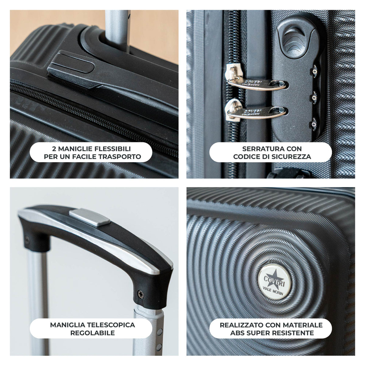 COVERI Trolley Bagaglio Mano Rigido 38x56x23 Piccolo Ultraleggero Valigia In Abs Con 4 Ruote Removibili Manico Chiusura Di Sicurezza Per Compagnie Low Cost Economy Zaino Da Viaggio