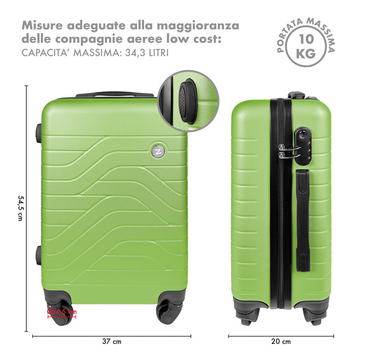 Trolley Bagaglio Mano Rigido 37x20x54.5 Piccolo Ultraleggero Valigia In Abs Con 4 Ruote Manico Chiusura Di Sicurezza Per Compagnie Low Cost Economy Zaino Da Viaggio