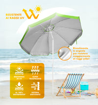 Ombrellone Da Spiaggia Grande Antivento 2.20 Metri Portatile Struttura In Acciaio A 8 Stecche Pieghevole Reclinabile Regolabile Altezza Puntale A Vite Resistente Uv