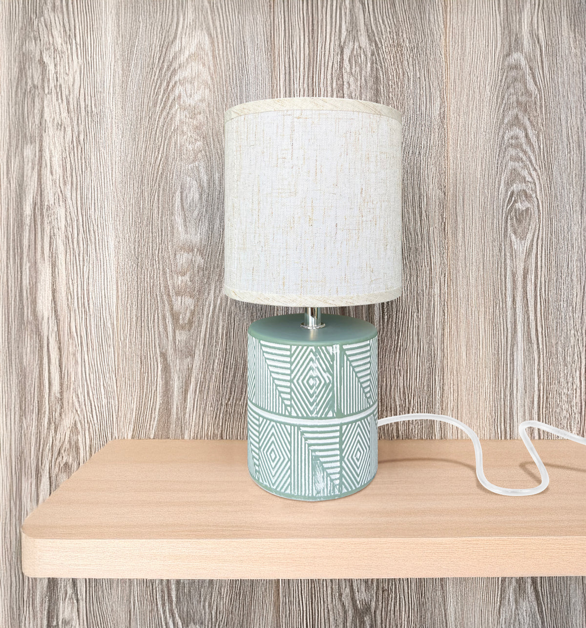 Lampada Moderna Da Comodino Con Decorazione Azteco Certificata RoHS In Ceramica Con Paralume 45W Scrivania Tavolo Abat Jour